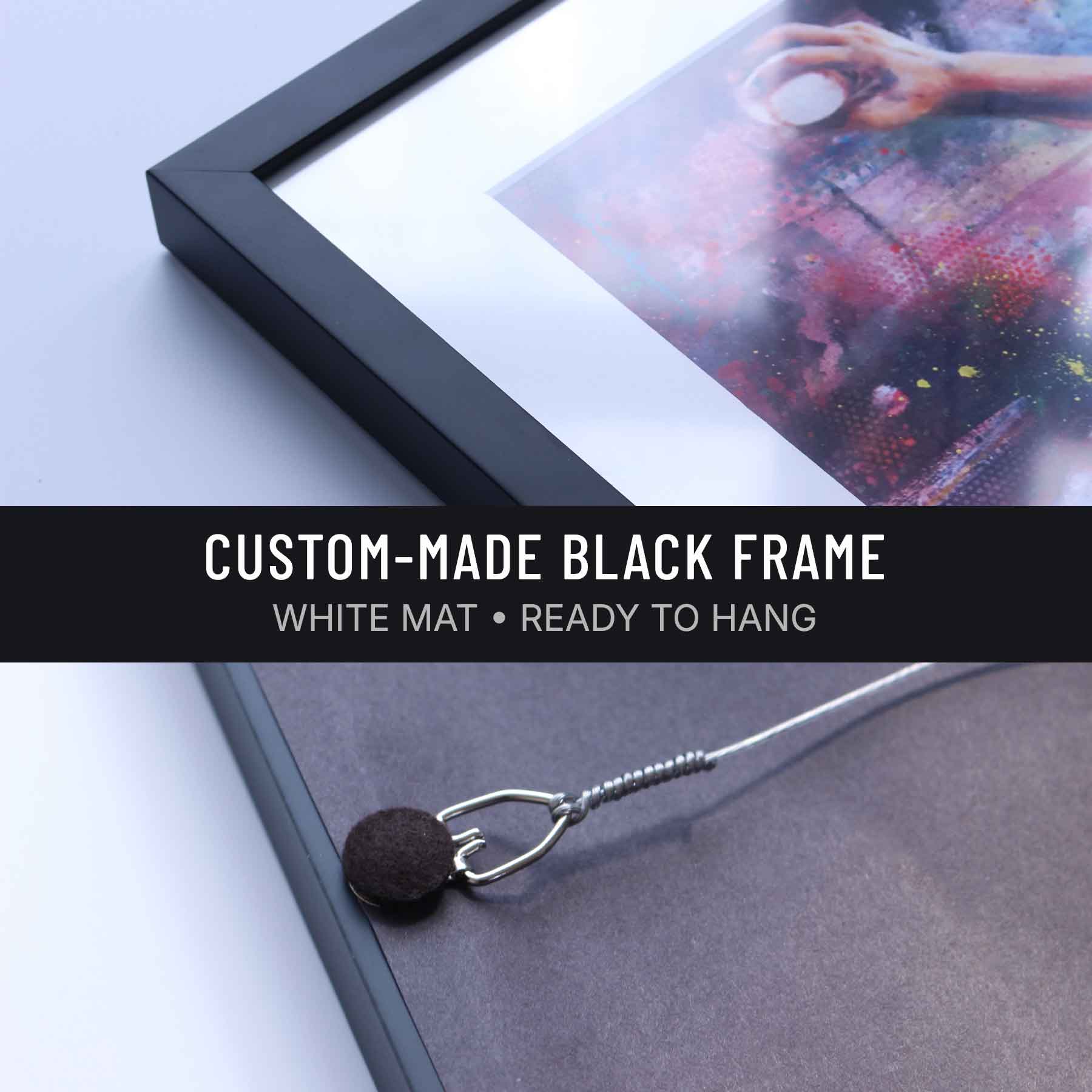 Giclée fine art paper print in a custom black frame by Kyle Lucks Fine Art. Metal D-ring and picture wire, ready to hang.