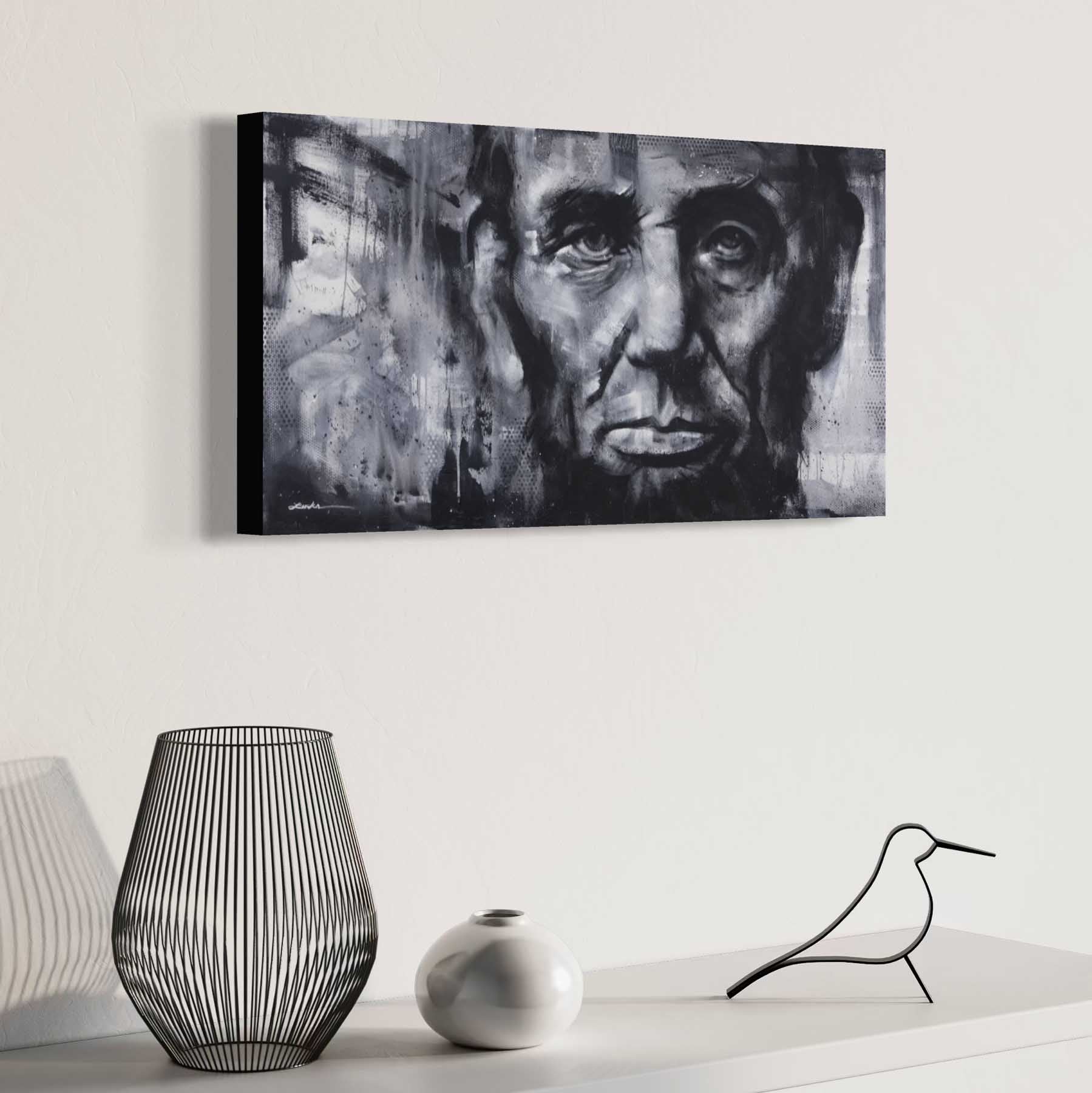 16th U.S. President Abraham Lincoln by Kyle Lucks on an unframed gallery-wrapped canvas, angle view