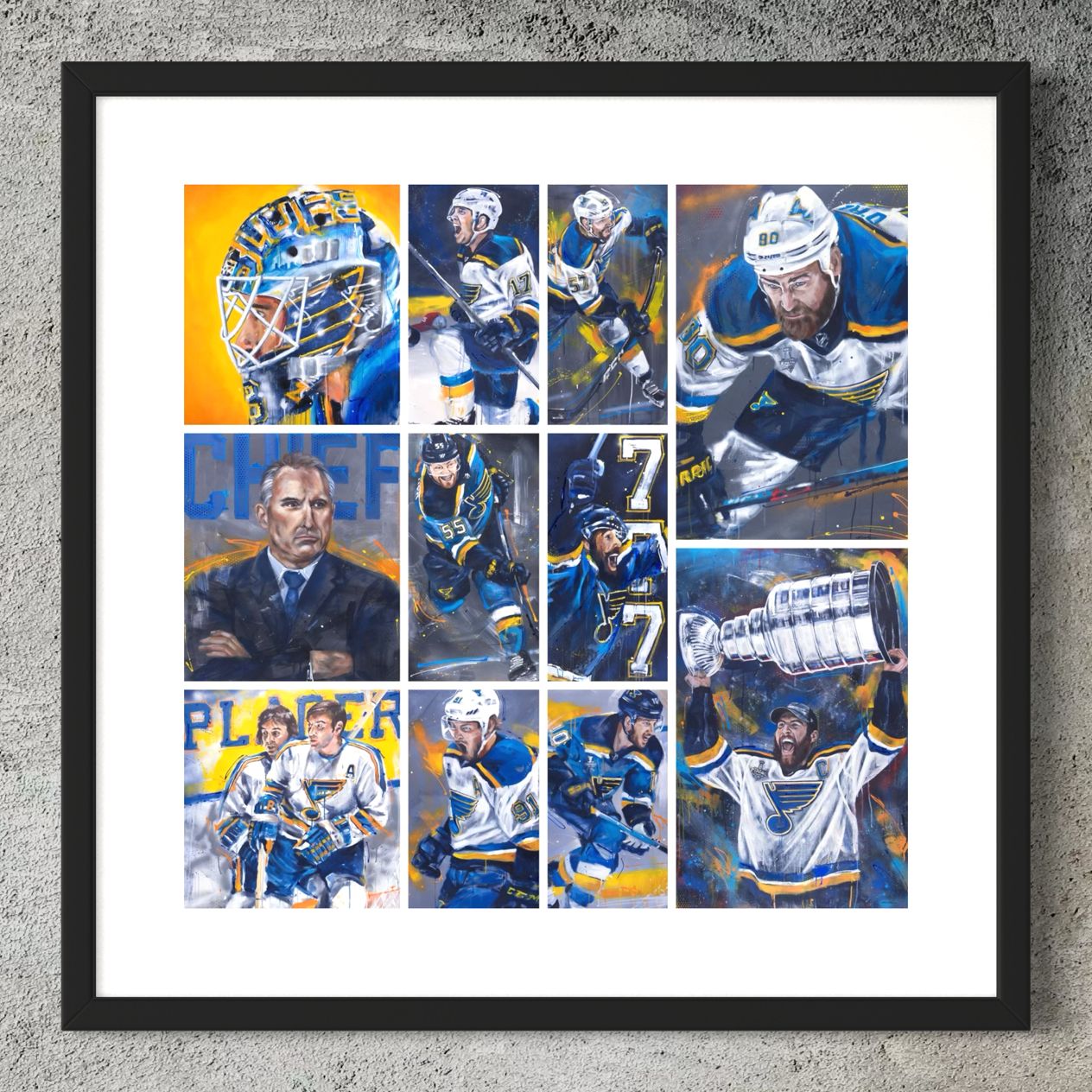St. Louis Blues 2019 Stanley Cup run by Kyle Lucks as a framed giclée fine art print in a black frame, front view