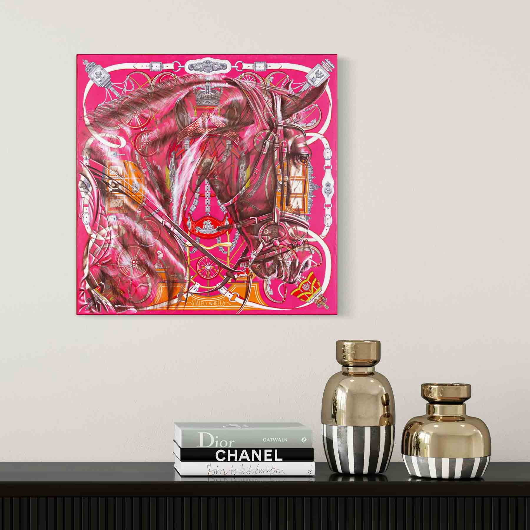 Majestic Motion - Framed, Canvas, or Unframed Art Print of Original Horse Painting on Hermès Silk Scarf