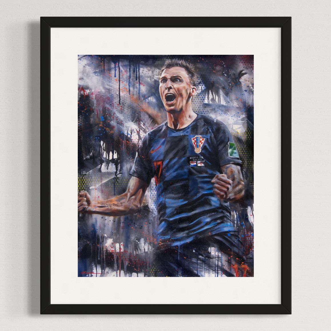 Croatia soccer star Mario Mandžukić by Kyle Lucks as a framed giclée fine art print in a black frame, front view