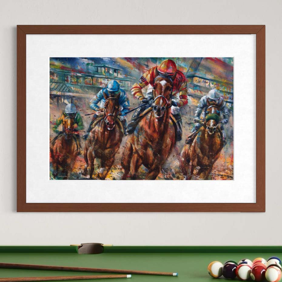 Keeneland thoroughbred horse race by Kyle Lucks as a framed giclée fine art print, front view