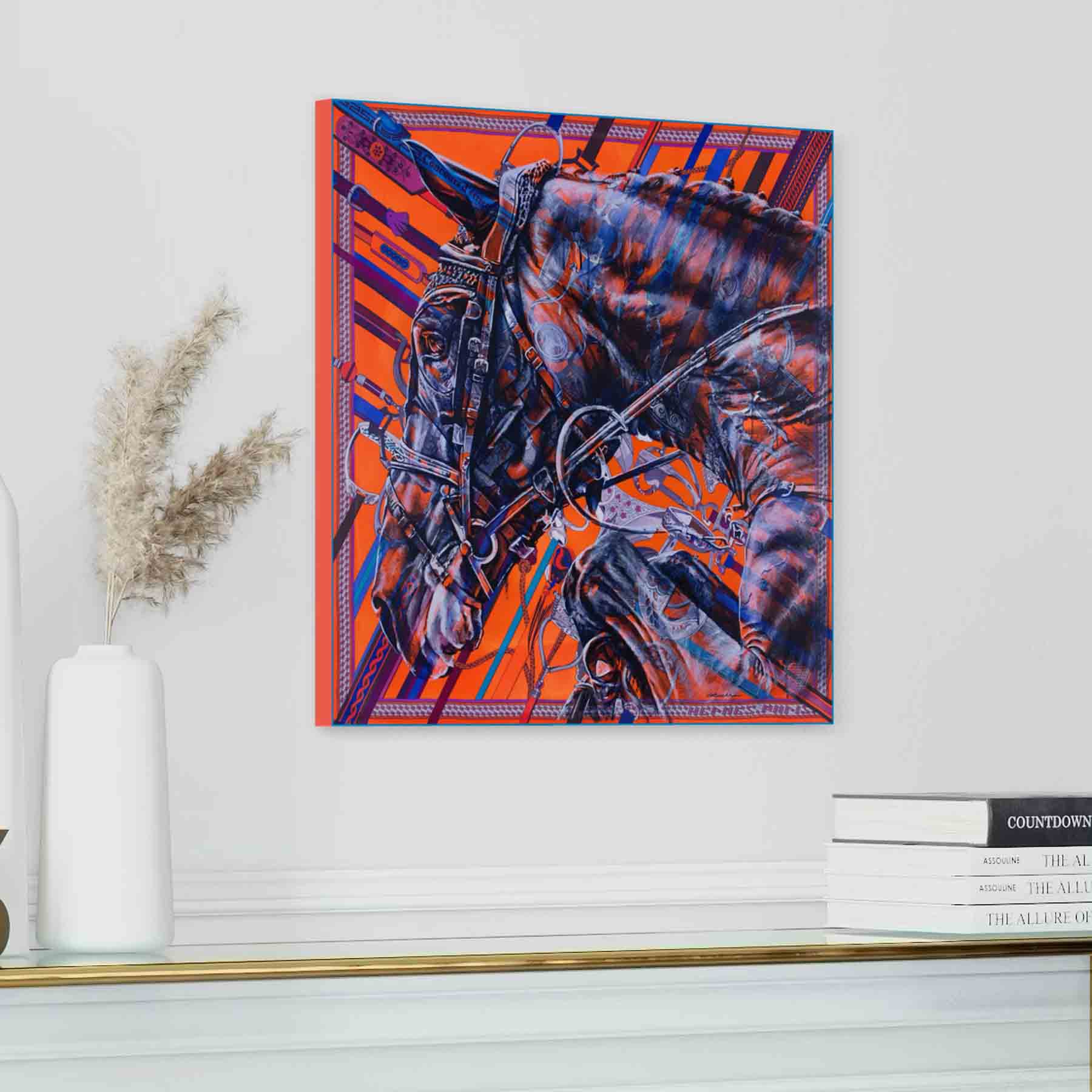 Colección Stirrup: Impresión de una pintura original de un caballo sobre un pañuelo de seda de Hermès, del artista Kyle Lucks