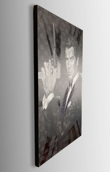 James Bond Original Painting For A Home Office or Bar Pierce Brosnan as 007 Sir Ian Flemming's James Bond by Kyle Lucks