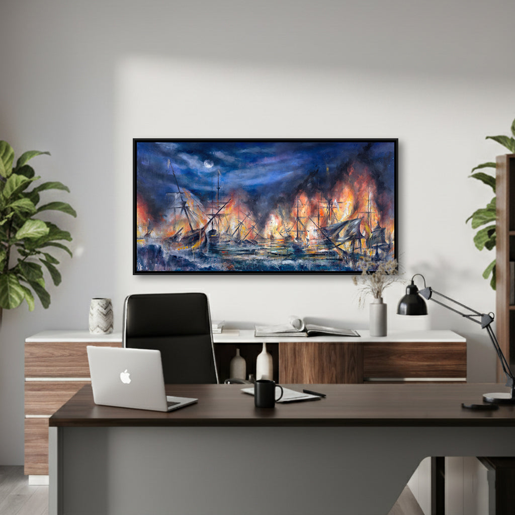 Burn the Boats Painting - Fine Art Print, Motivational Wall Art for Entrepreneurs, Athletes, Creators