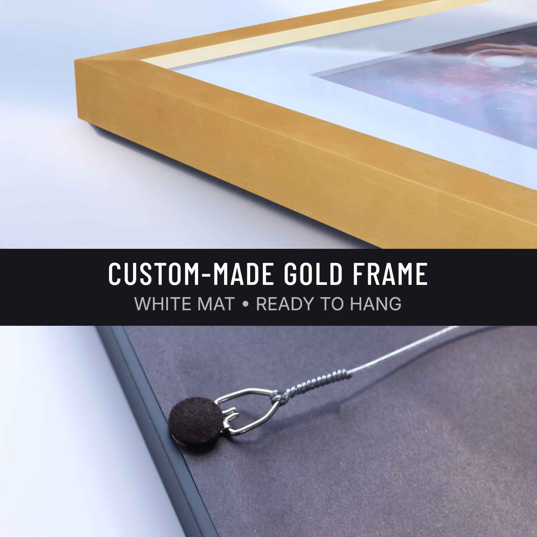 Giclée fine art paper print in a custom gold frame by Kyle Lucks Fine Art. Metal D-ring and picture wire, ready to hang.