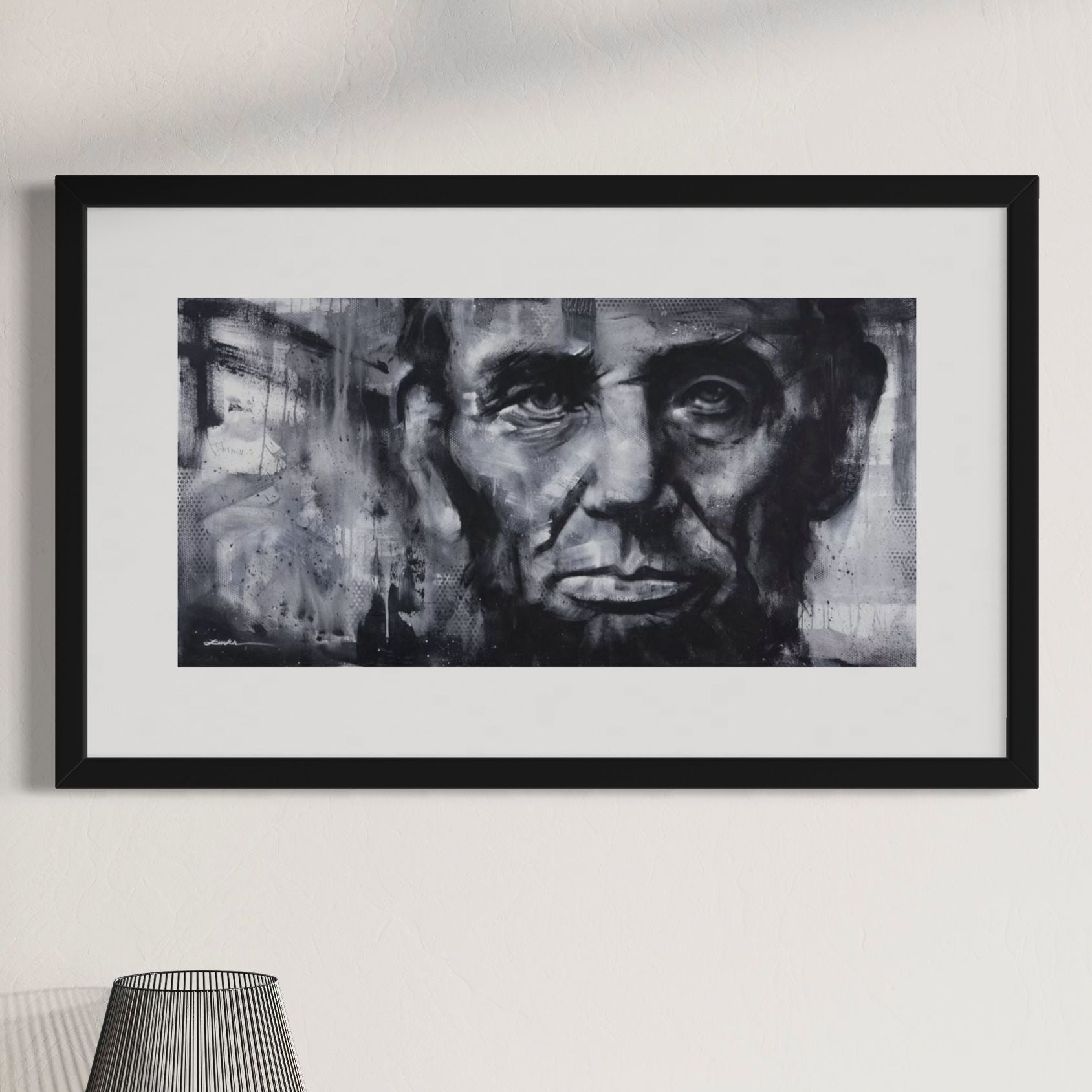 Assassinated President Abraham Lincoln by Kyle Lucks as a framed giclée fine art print in a black frame, front view