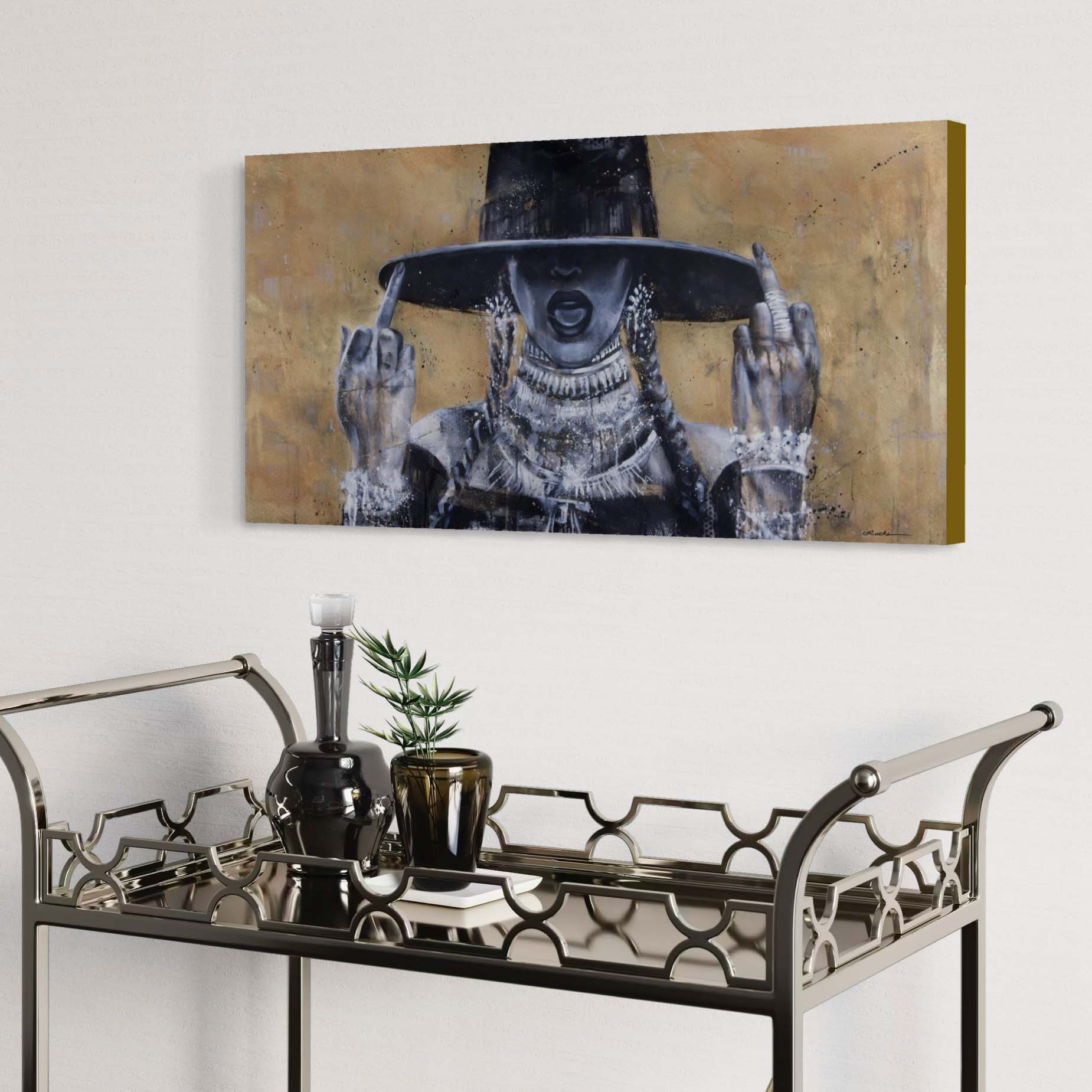 Pop icon Beyoncé "Queen Bey" by Kyle Lucks on a gallery-wrapped canvas in a float frame, angle view
