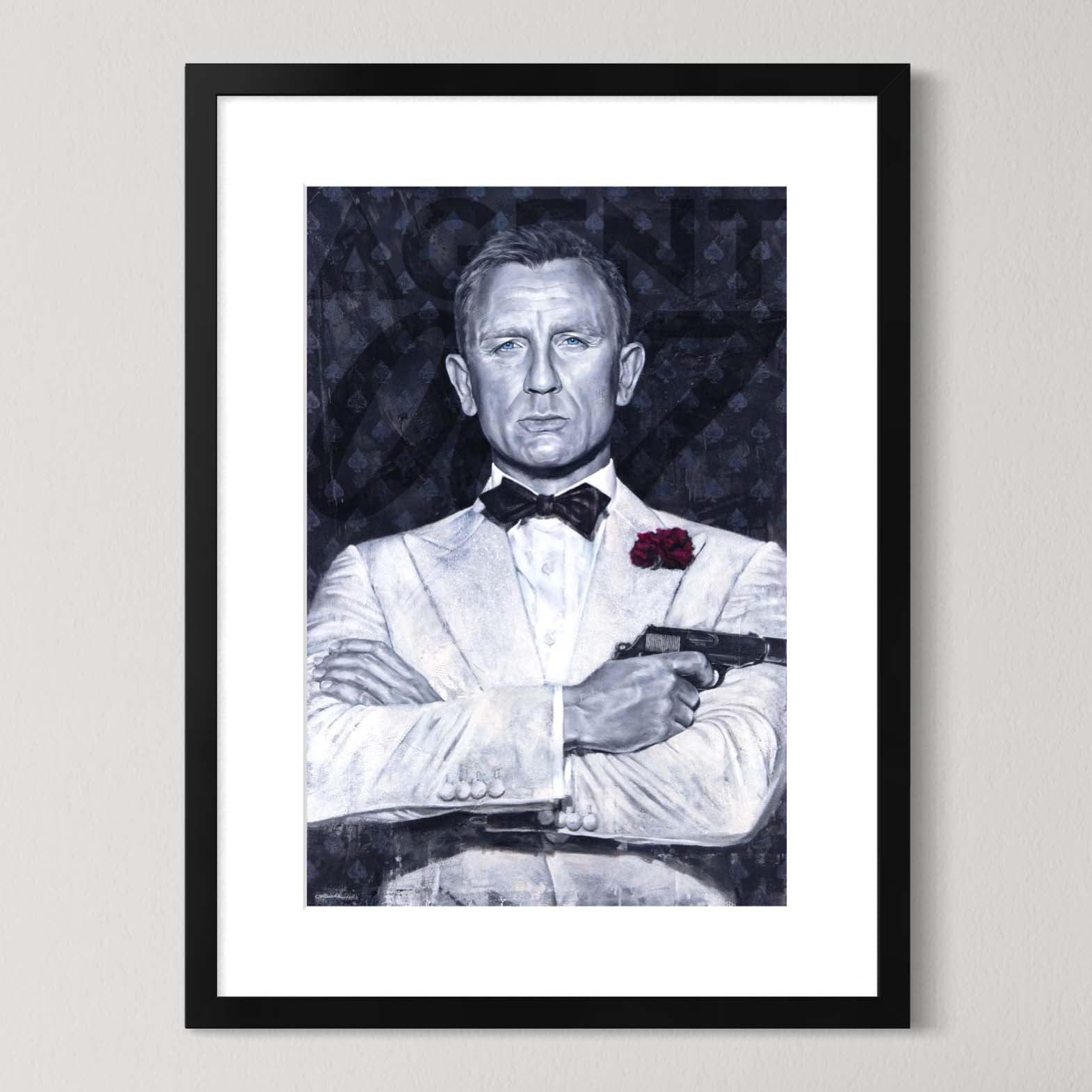 James Bond actor Daniel Craig by Kyle Lucks as a framed giclée fine art print in a black frame, front view