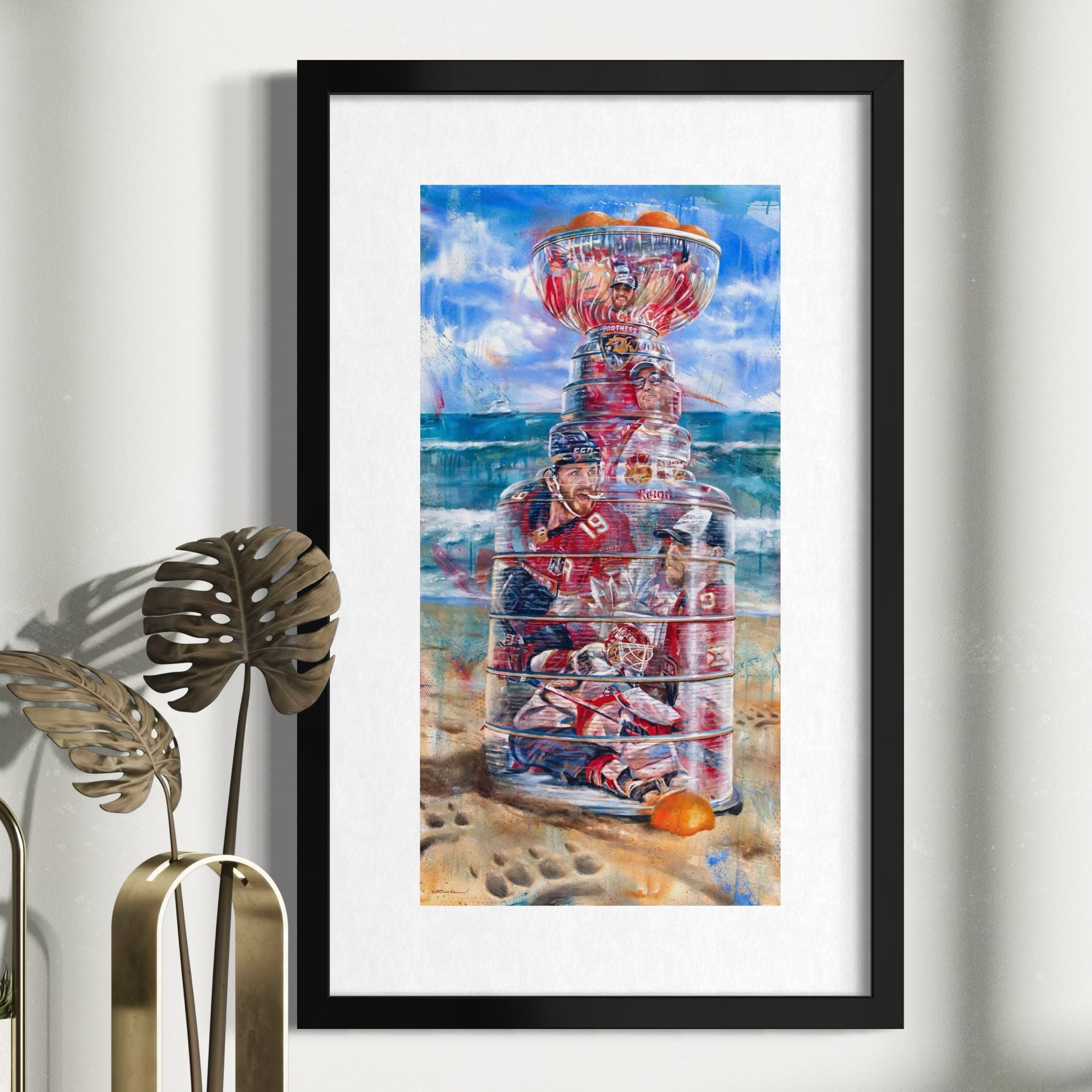 Florida Panthers Stanley Cup champions by Kyle Lucks as a framed giclée fine art print in a black frame, front view