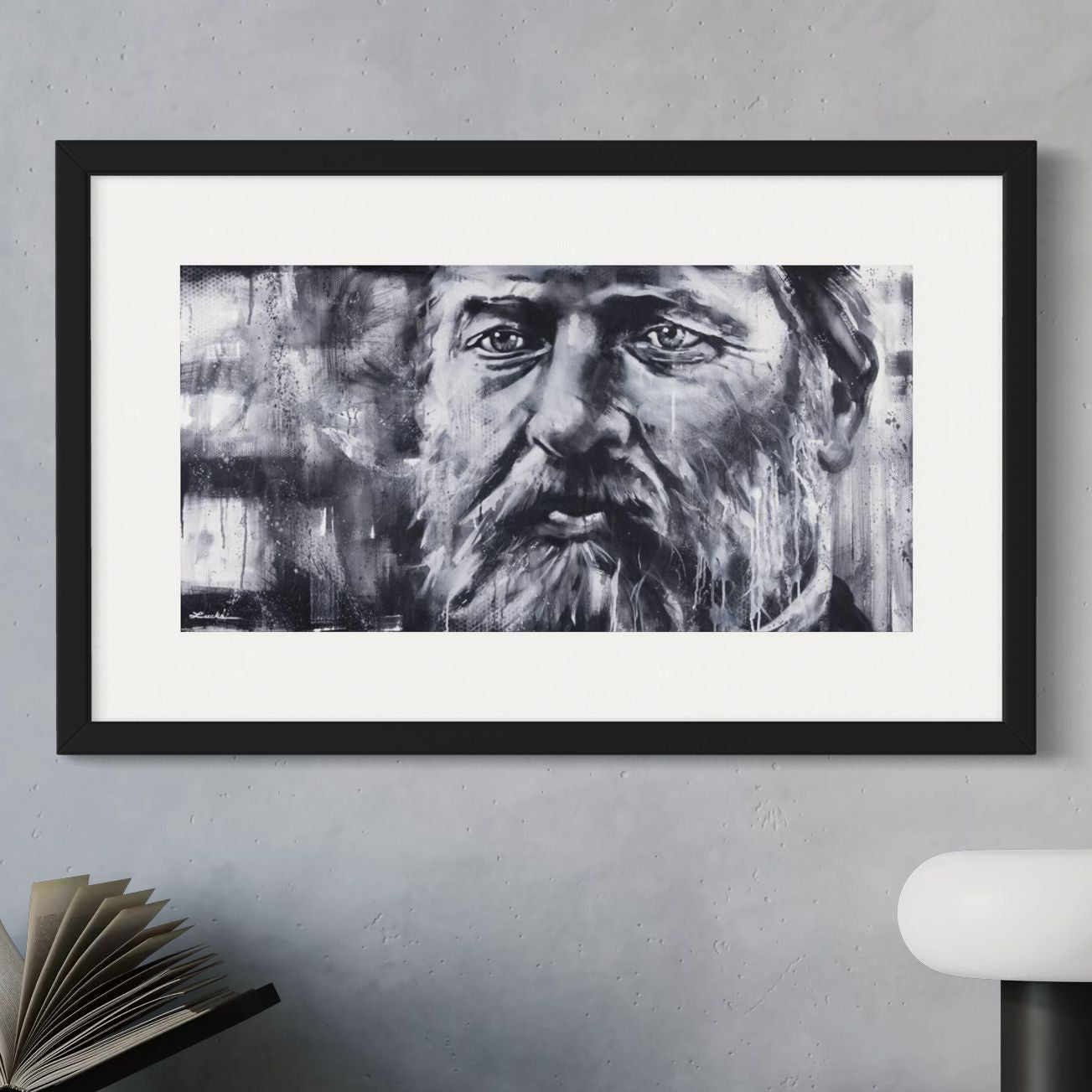 Assassinated President James Garfield by Kyle Lucks as a framed giclée fine art print in a black frame, front view