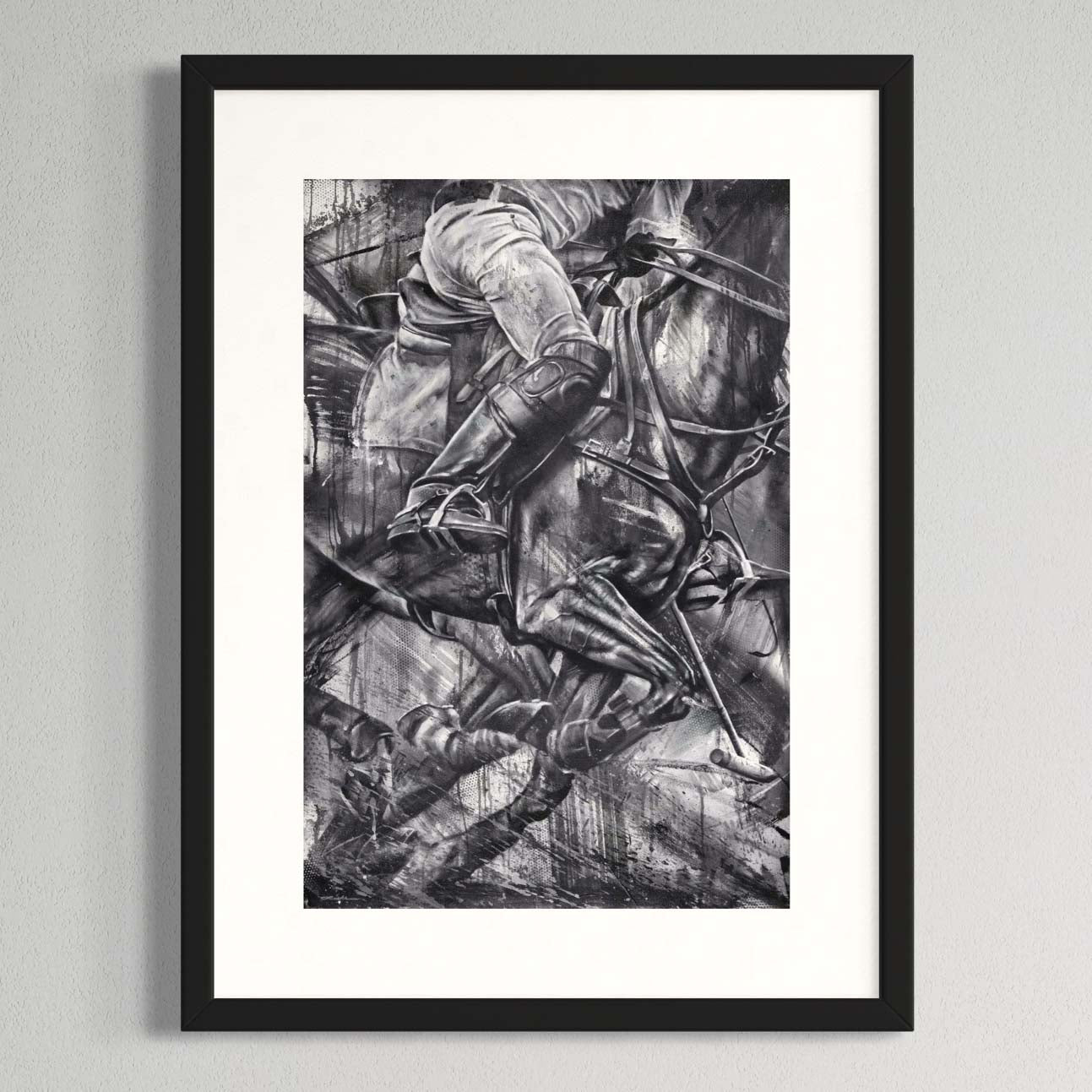 Polo player's nearside shot by Kyle Lucks as a framed giclée fine art print in a black frame, front view