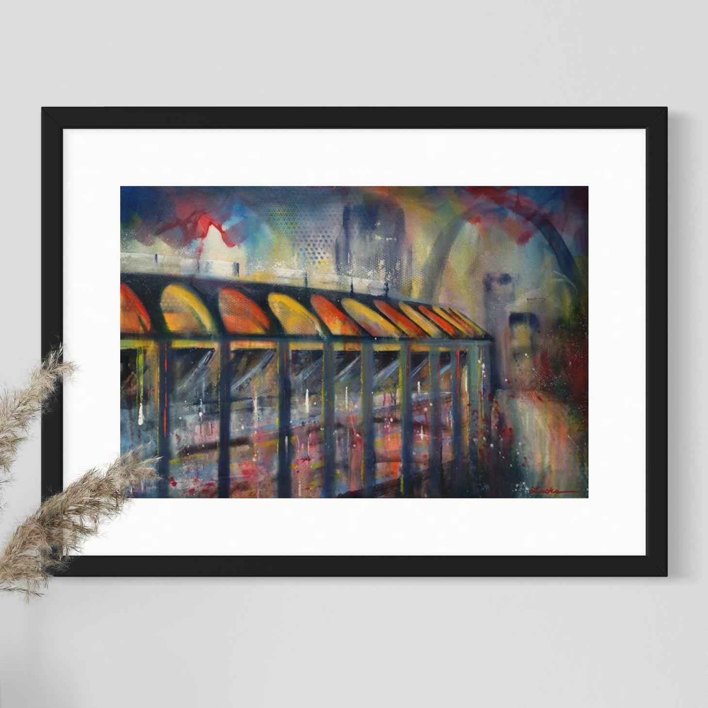 Busch Memorial Stadium Cardinals ballpark by Kyle Lucks as a framed giclée fine art print in a black frame, front view