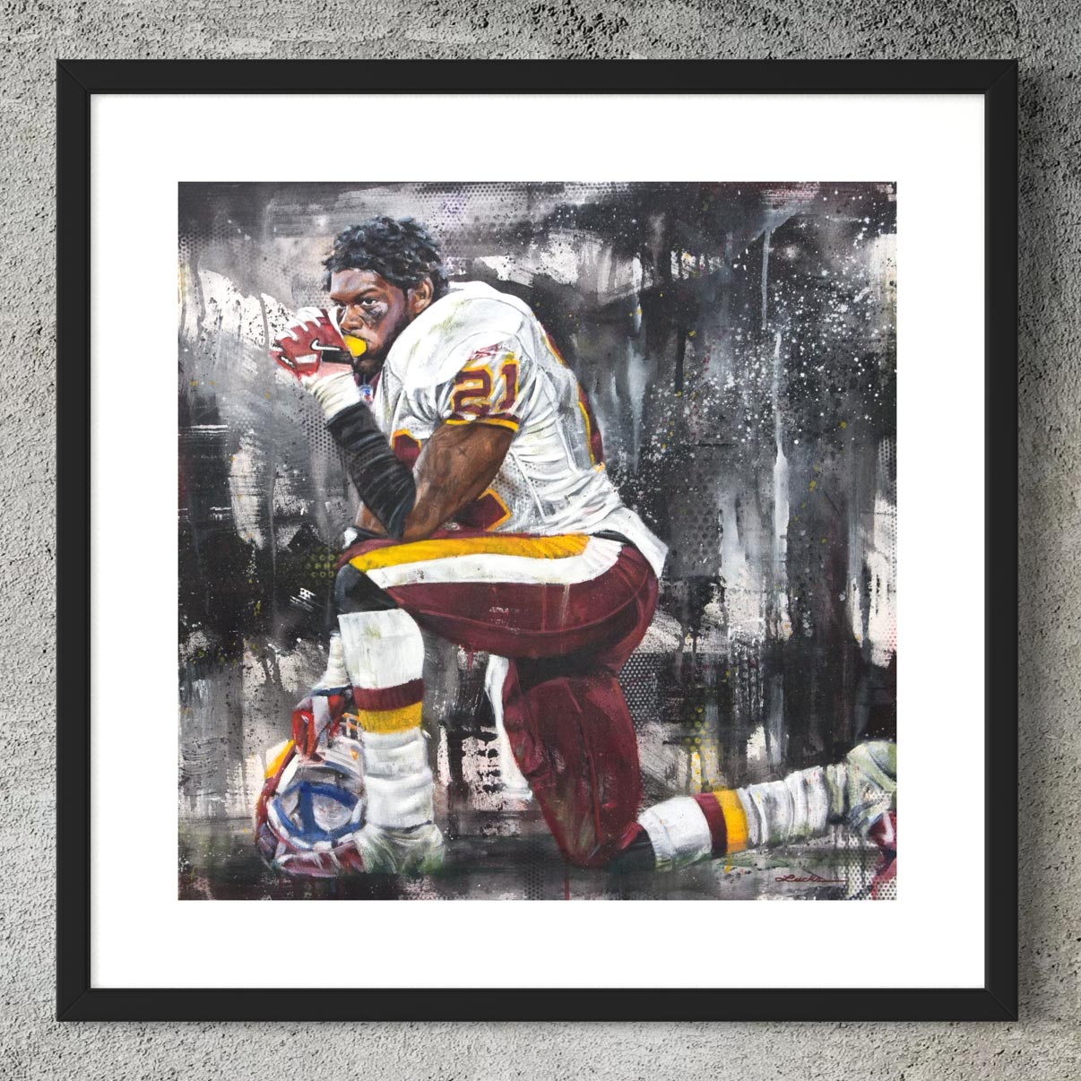 NFL safety Sean Taylor by Kyle Lucks as a framed giclée fine art print in a black frame, front view