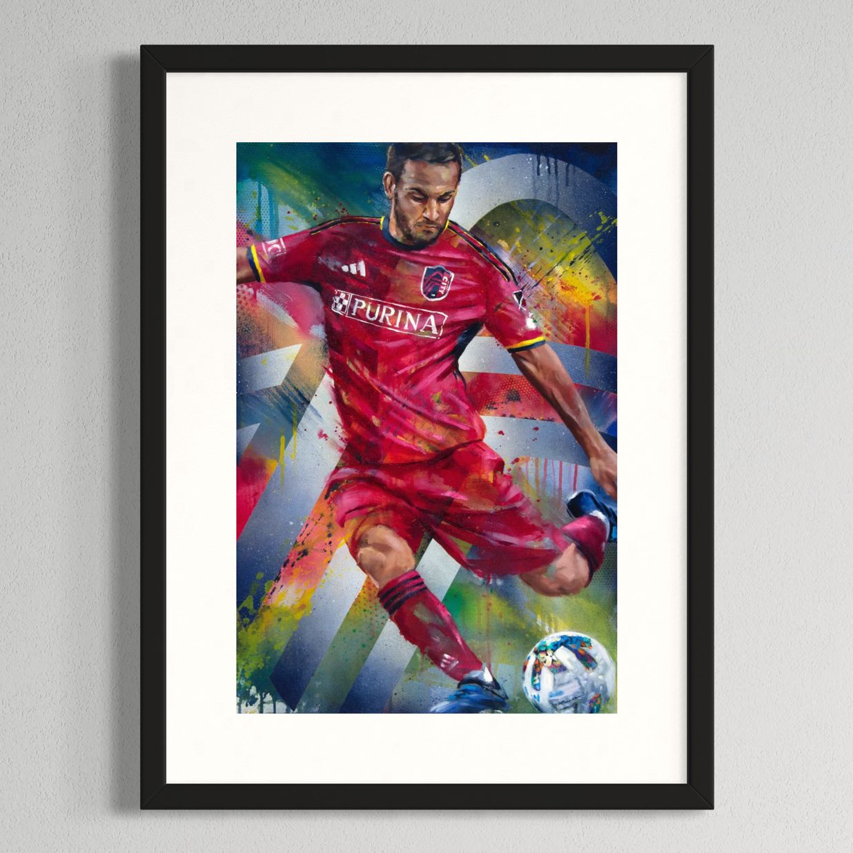 St. Louis CITY SC soccer club by Kyle Lucks as a framed giclée fine art print in a black frame, front view