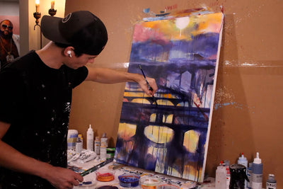 Time lapse video of Arno Sunset original acrylic painting by Kyle Lucks of a sunset over the Arno River in Florence, Italy