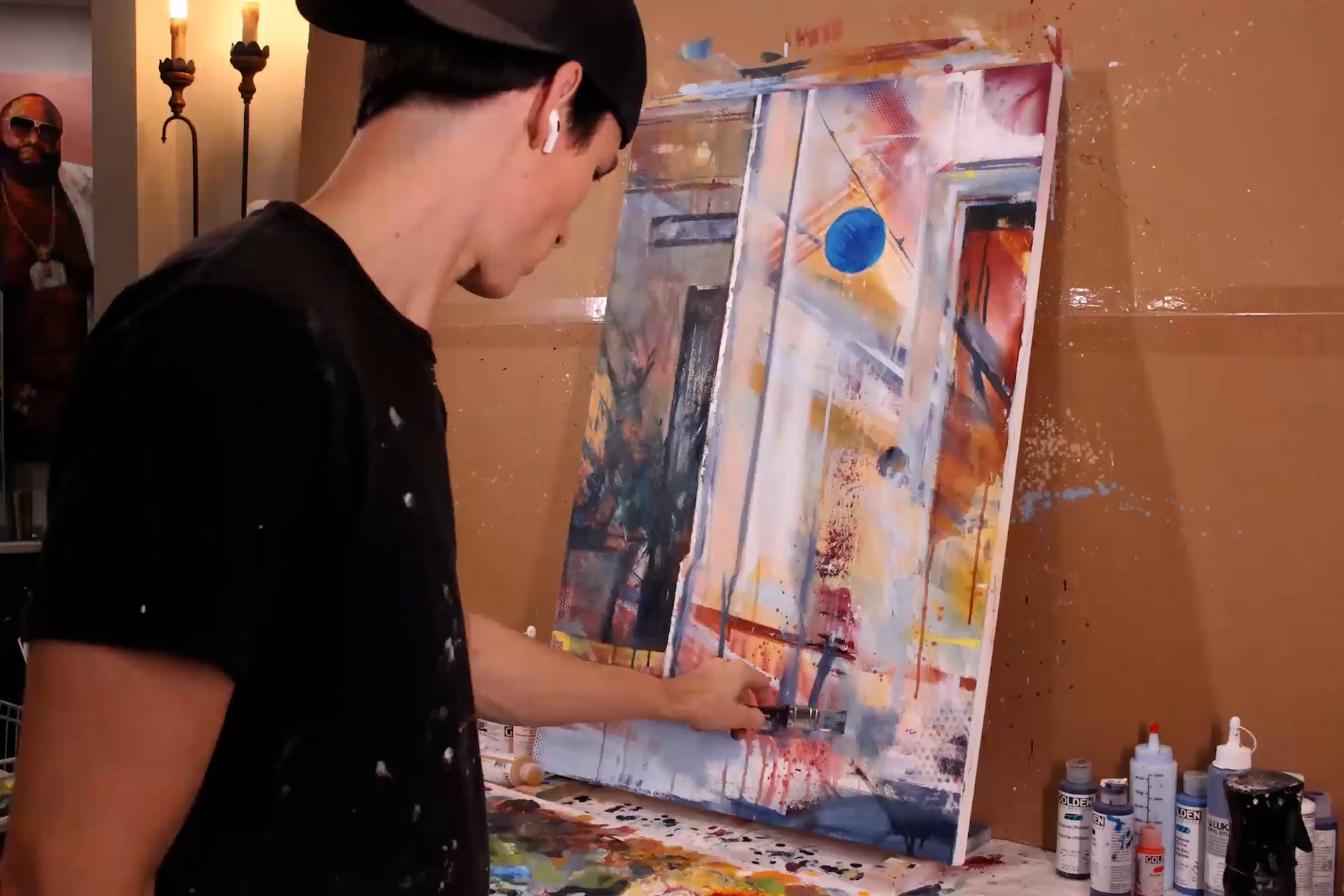 Time lapse video of Il Giornale original painting by Kyle Lucks of a well dressed Italian man reading newspaper in Florence, Italy